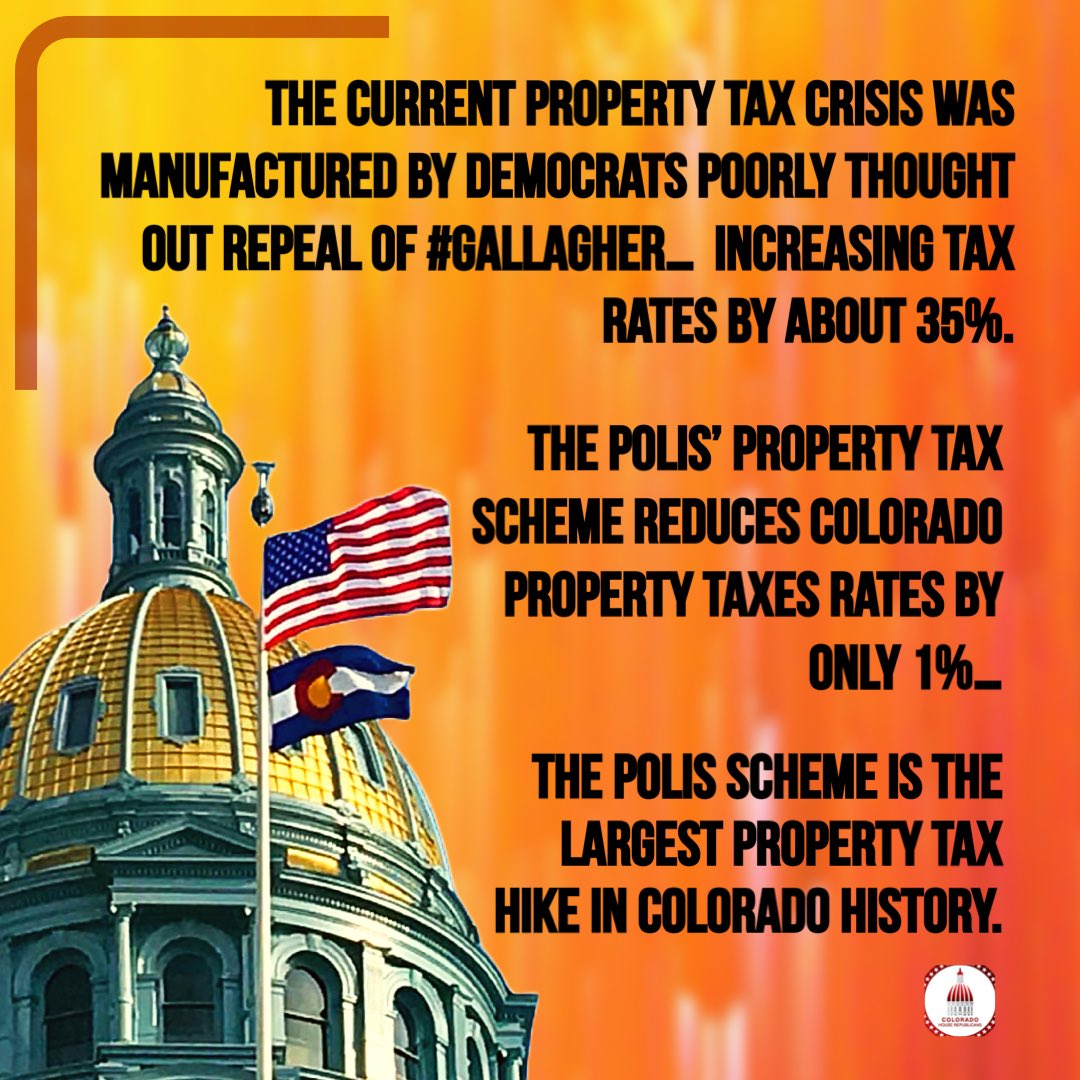RogerHudsonCO's tweet photo. The Polis Property Tax Scheme (#SB303) is the largest property tax hike in Colorado history.
—> “READ THE BILL AT LENGTH!” — House Minority Leader Mike Lynch
#CoPolitics #PolisScheme #PropertyTax #TABOR https://t.co/6U8yCimuHu