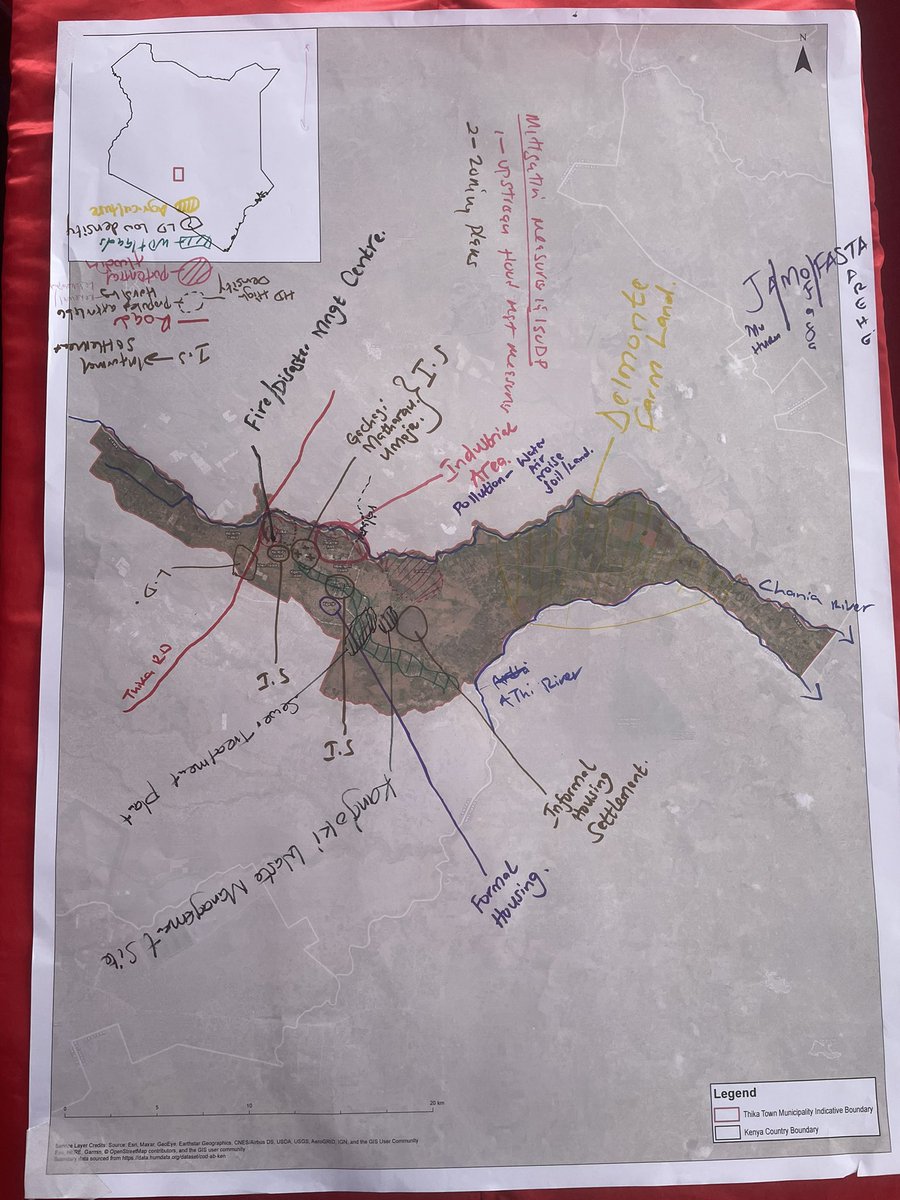 IvanBruce's tweet photo. No data - no problem! Change the approach and get people to draw, a great way of quickly building up a picture of cities growth areas &amp; risk points. A small example in #kiambu county #kenya #resilience #datamanagement #resilientcities https://t.co/uOKLs16fJh