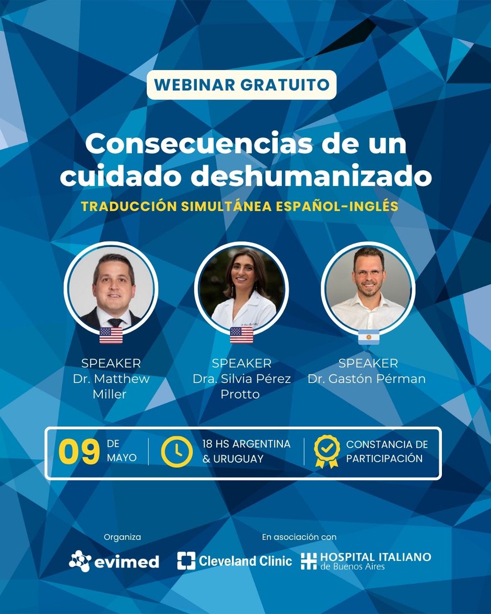𝗪𝗘𝗕𝗜𝗡𝗔𝗥 𝗚𝗥𝗔𝗧𝗨𝗜𝗧𝗢 📷 Le invitamos a asistir al Webinar sobre "Consecuencias de un cuidado deshumanizado" junto a expertos de Cleveland Clinic y el Hospital Italiano de Buenos Aires - Argentina.

👉  bit.ly/3L7mwn9