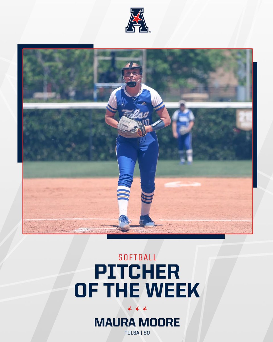 𝗣𝗜𝗧𝗖𝗛𝗘𝗥 𝗢𝗙 𝗧𝗛𝗘 𝗪𝗘𝗘𝗞

Maura Moore threw two complete-game shutouts to end the regular season for @TulsaSoftball! She struck out eight batters across 12 innings of work!

#AmericanSB
