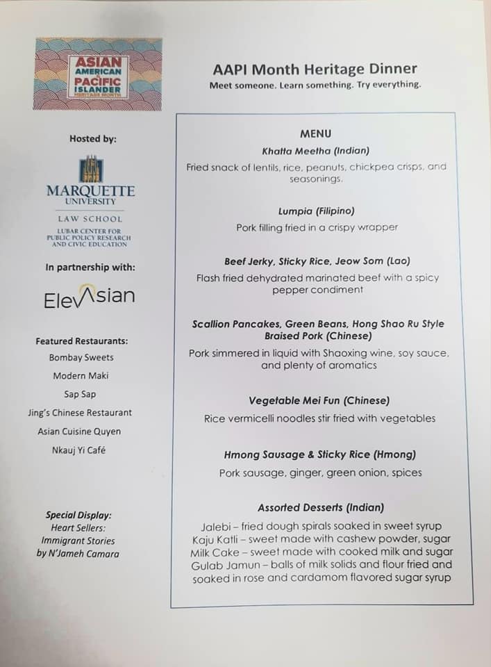 Last night was a vibe, <a href="/MULawLubar/">Marquette Law School Lubar Center</a> thru <a href="/MarquetteU/">Marquette University</a> &amp; <a href="/elevasianwi/">elevasianwi</a> hosted #AAPIHeritageMonth Heritage Dinner, where over 250+ people attended while #breakingbread &amp; devouring delicious bites from #VisitMKE #AAPI restaurants. #LivingUnapologeticallyAsian #RepresentationMatters