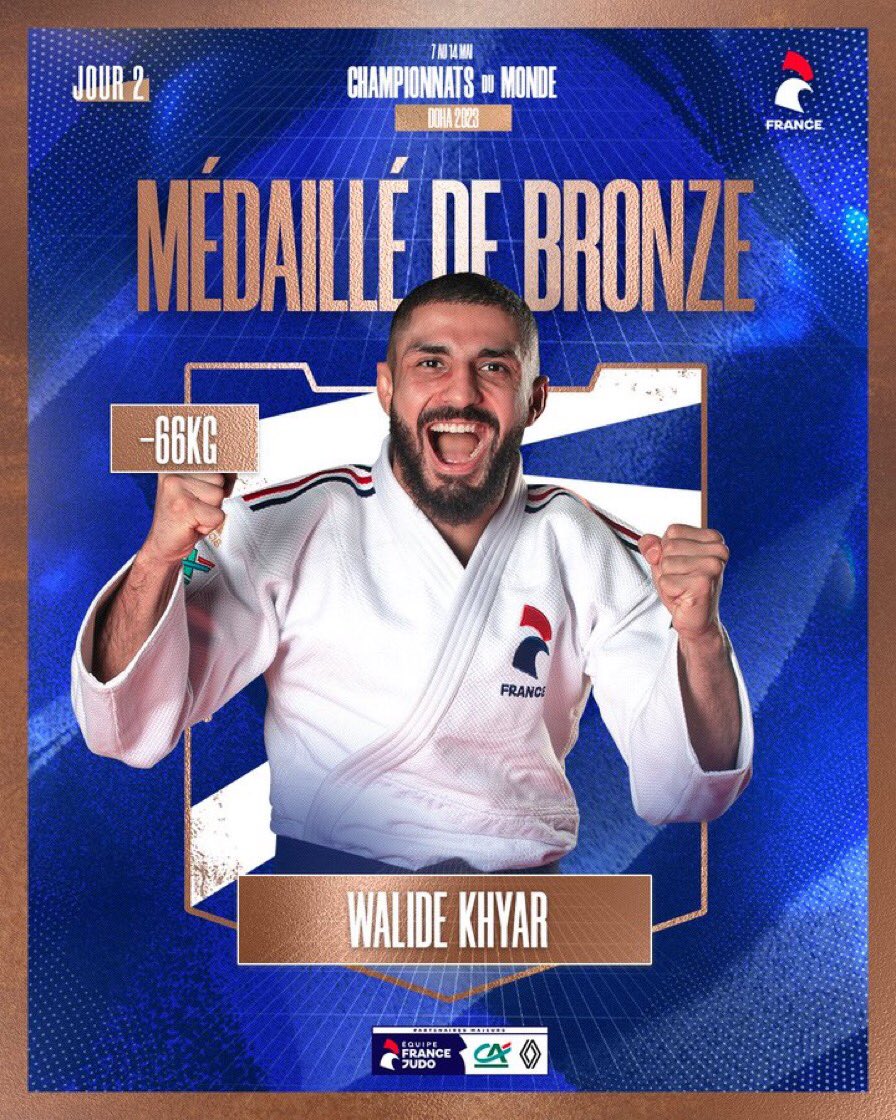 🥋 Médaille de bronze pour le judoka Walide Khyar…!!! 💪🏼👏🏼👏🏼 
#JudoWorlds à Doha . #GoLesBleus 
#BrieComteRobert