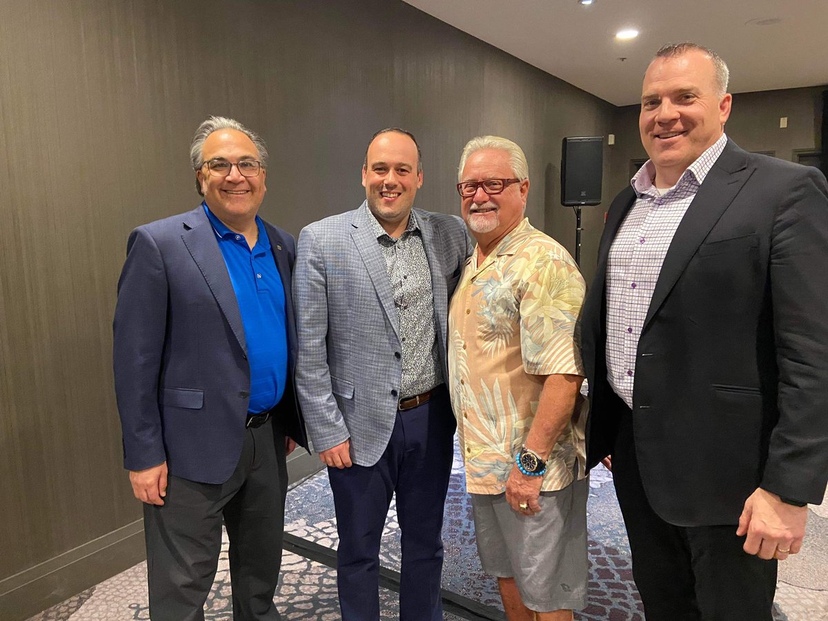 hfoarefs's tweet photo. This weekend @CFL officials from across Canada gathered for their annual training camp prior to the start of the 2023 season. Here’s a look at HFOA members Tom, Marc, &amp; Ben who will be on field this season. Congrats to Al McColeman on his retirement as Supervisor. 
#HamOnt https://t.co/06dZu5c5R8