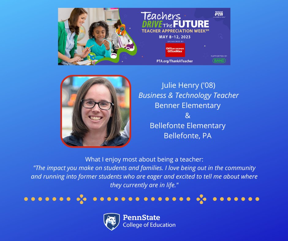 PSU_CollegeOfEd's tweet image. #TeacherAppreciationWeek is May 8-12, and this year, we will highlight the hard work and impact of our @PSU_CollegeofEd alumni #teachers and the ways they help shape the future of our society.