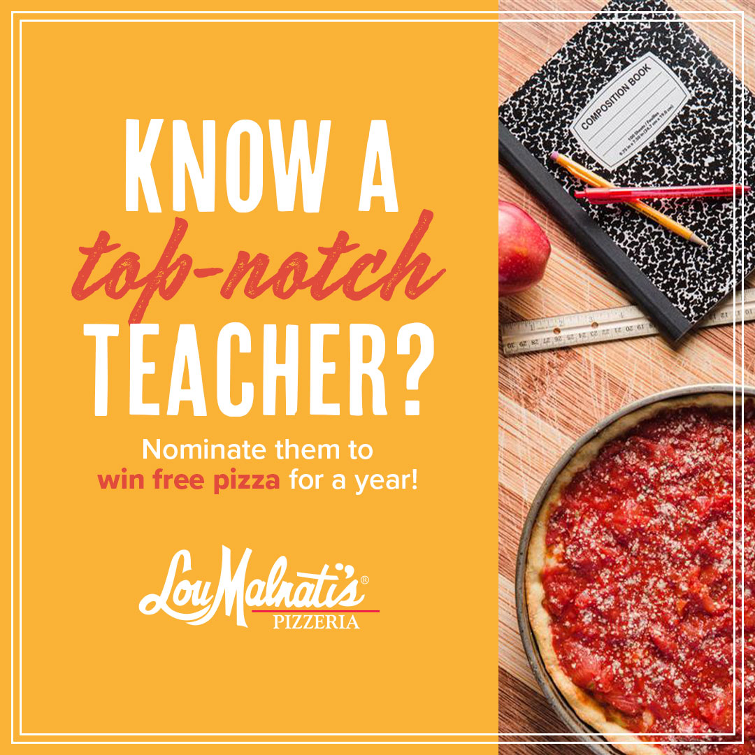 Nominate a top-notch teacher to win free pizza for a year from <a href="/LouMalnatis/">Lou Malnati's Pizza</a> in honor of #TeacherAppreciationWeek! $1 from each nomination sent before Friday goes back to support <a href="/TTindy/">Teachers' Treasures</a>: loumalnatis.com/nominate-your-…