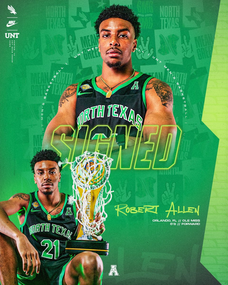 One of the most experienced players in the nation is joining the reigning NIT champs. Welcome to Mean Green Nation @RobertMAllen21! 📝 northtex.as/3M5t4o5 #GMG