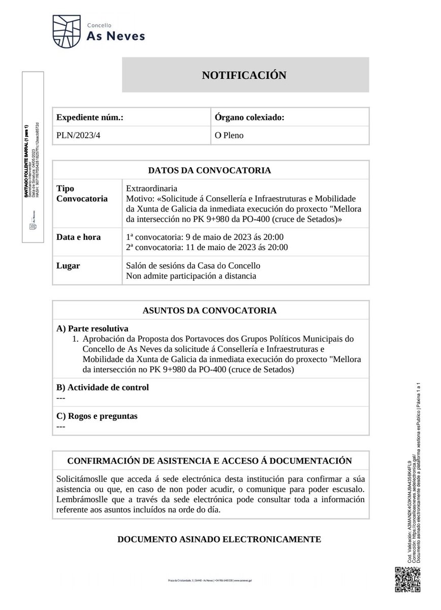 ➡️ Este martes, 9 de maio, ás 20:00h. Pleno da Corporación das Neves.
💻📱 Pode seguirse en directo por streaming, no muro de Facebook do Concello