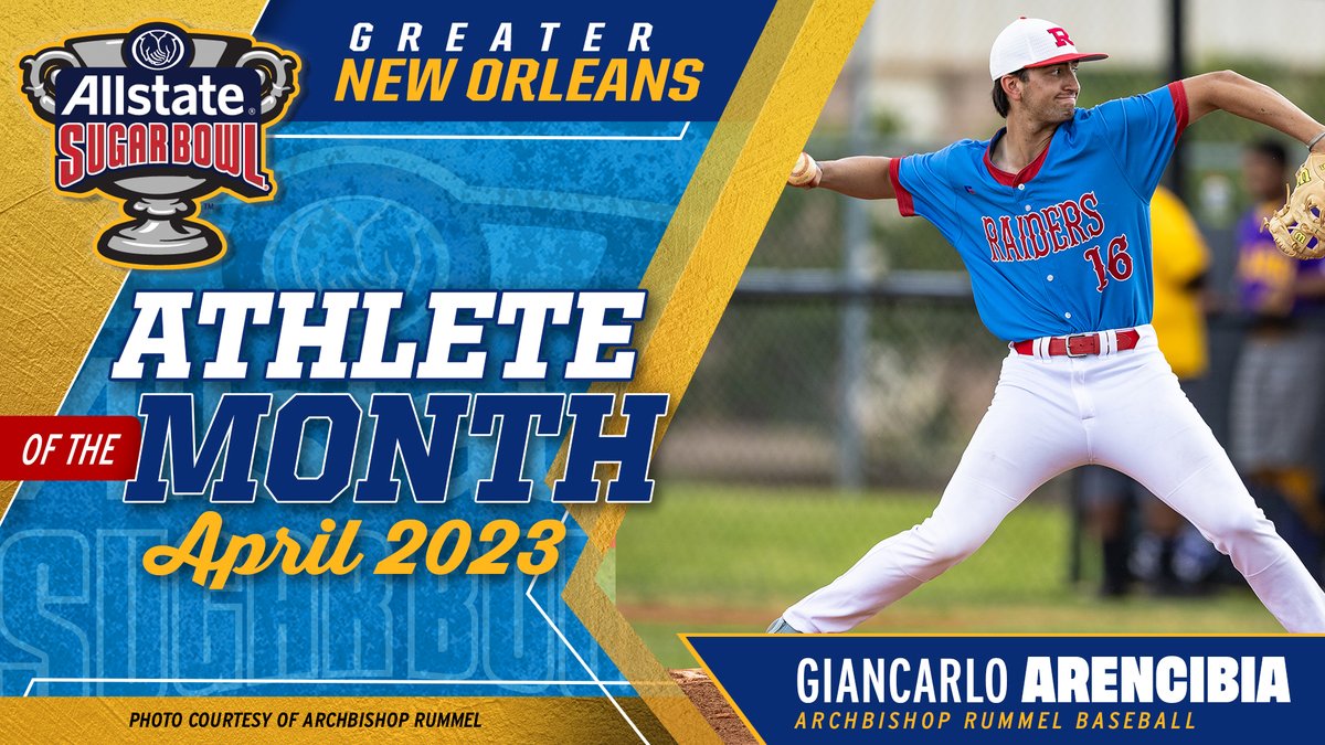 🏆 Baseball star Giancarlo Arencibia from <a href="/ArchRUMMEL/">Archbishop Rummel HS</a> has been selected as the <a href="/Allstate/">Allstate</a> #SugarBowl Greater New Orleans Amateur Athlete of the Month for April!  

📰allstatesugarbowl.org/news/2023/5/8/…
