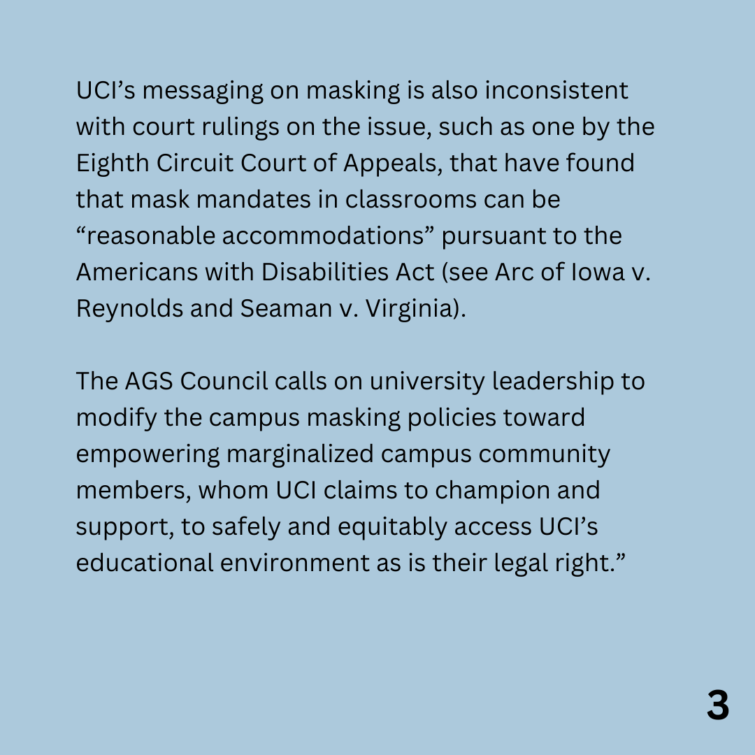 agsuci's tweet photo. The AGS Council has voted 14-0-3.5 (see AGS Bill 23-20) to send this message to our graduate student community in the spirit of increased equity and accessibility in our educational environment.

Correspondence sent to graduate students via email Monday, May 8th at 8AM https://t.co/MYB8ZA1mJ7