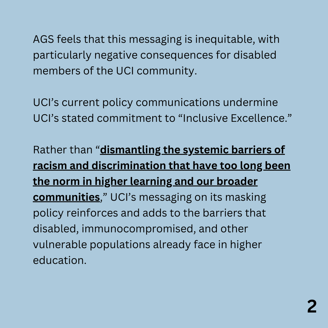 agsuci's tweet photo. The AGS Council has voted 14-0-3.5 (see AGS Bill 23-20) to send this message to our graduate student community in the spirit of increased equity and accessibility in our educational environment.

Correspondence sent to graduate students via email Monday, May 8th at 8AM https://t.co/MYB8ZA1mJ7
