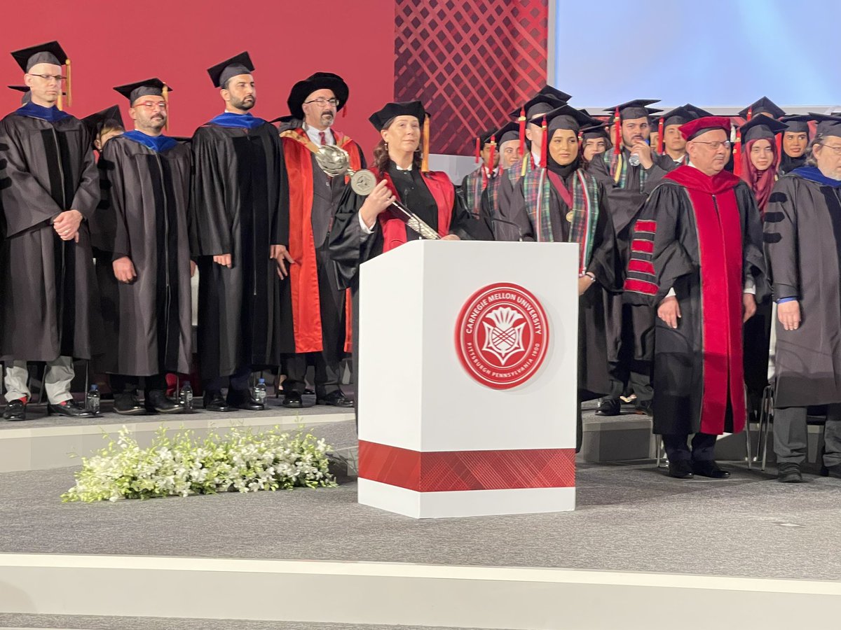 CarnegieMellonQ's tweet photo. "As Faculty Marshal, I have the honor to declare this graduation of Carnegie Mellon University in Qatar’s class of 2023, as authorized by the Board of Trustees, to be in session." Dean Selma Limam Mansar #CMUQGrad https://t.co/Z8MuxcDqnk