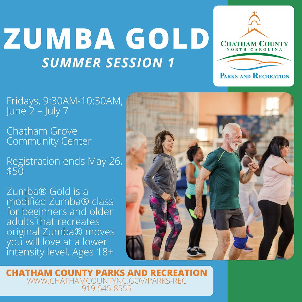 ChatCoParksRec's tweet photo. Get your groove on with Zumba Gold! Head over to https://t.co/0jOkloVJ0N to register today! https://t.co/bIN976drxR