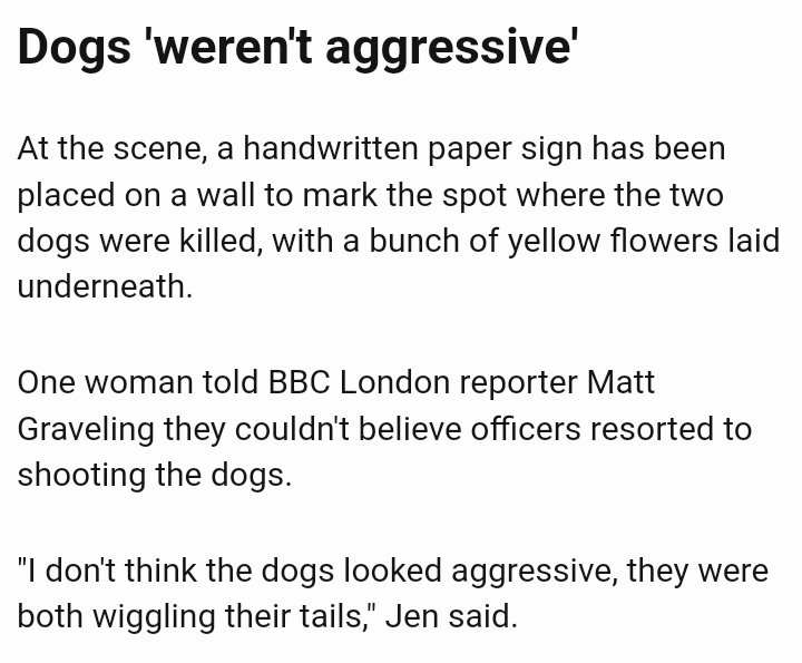 @Judyhew70906138 @tandoreo Why did the f*ck did they even send Armed police team there..? 
There was no gun-level threat. 
And the dogs weren't even aggressive, according to all witnesses..