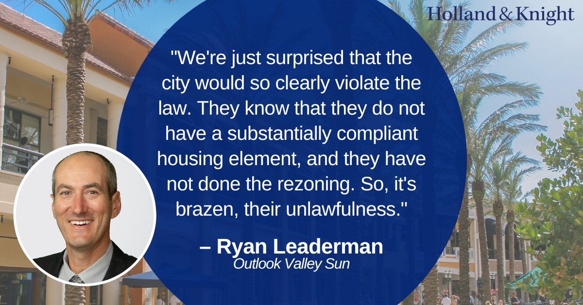 #Landuse atty Ryan Leaderman was quoted in an @outlooknews article discussing a dispute over a proposed mixed-use project in La Cañada Flintridge, #California. Ryan highlighted the city's lack of #affordablehousing and voiced his surprise at a decision rejecting an appeal for an…