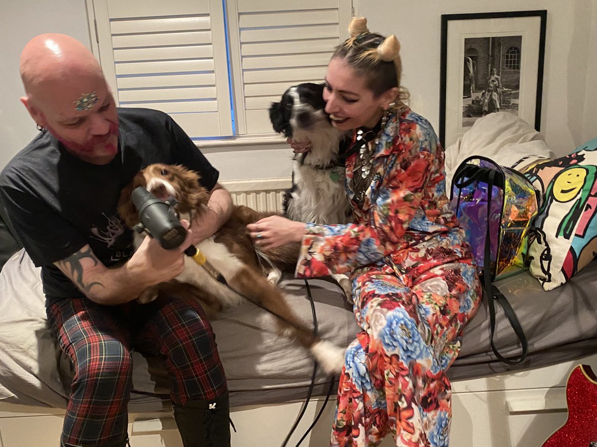 In the studio recording vocals with Peaches &amp; Trixie. New Material Coming Soon. 
#fleshtetris #recordingstudio #shuresm7 #bordercollie