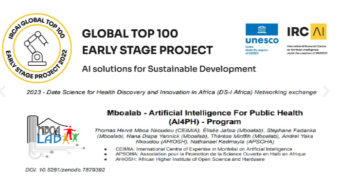 Afrinnovation's tweet photo. We are delighted to announce that @LabMboa's AI4PH program under the leadership of Open AIR researcher @Mboathomas is listed amongst the top 100 AI initiatives in the world. Follow this link to learn more about theAI4PH program: https://t.co/fE0apTv3aD https://t.co/BTh8t7OT0g