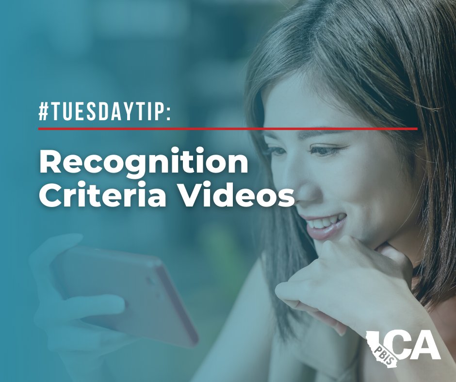 Today's #TuesdayTip will set you up for #PBISCA Recognition success! If you're looking for guidance, check out our 2023 Criteria videos for an in-depth look at what is expected. Recognition applications are due this Friday, May 12!

Find the videos here: bit.ly/3VD8Rt5.