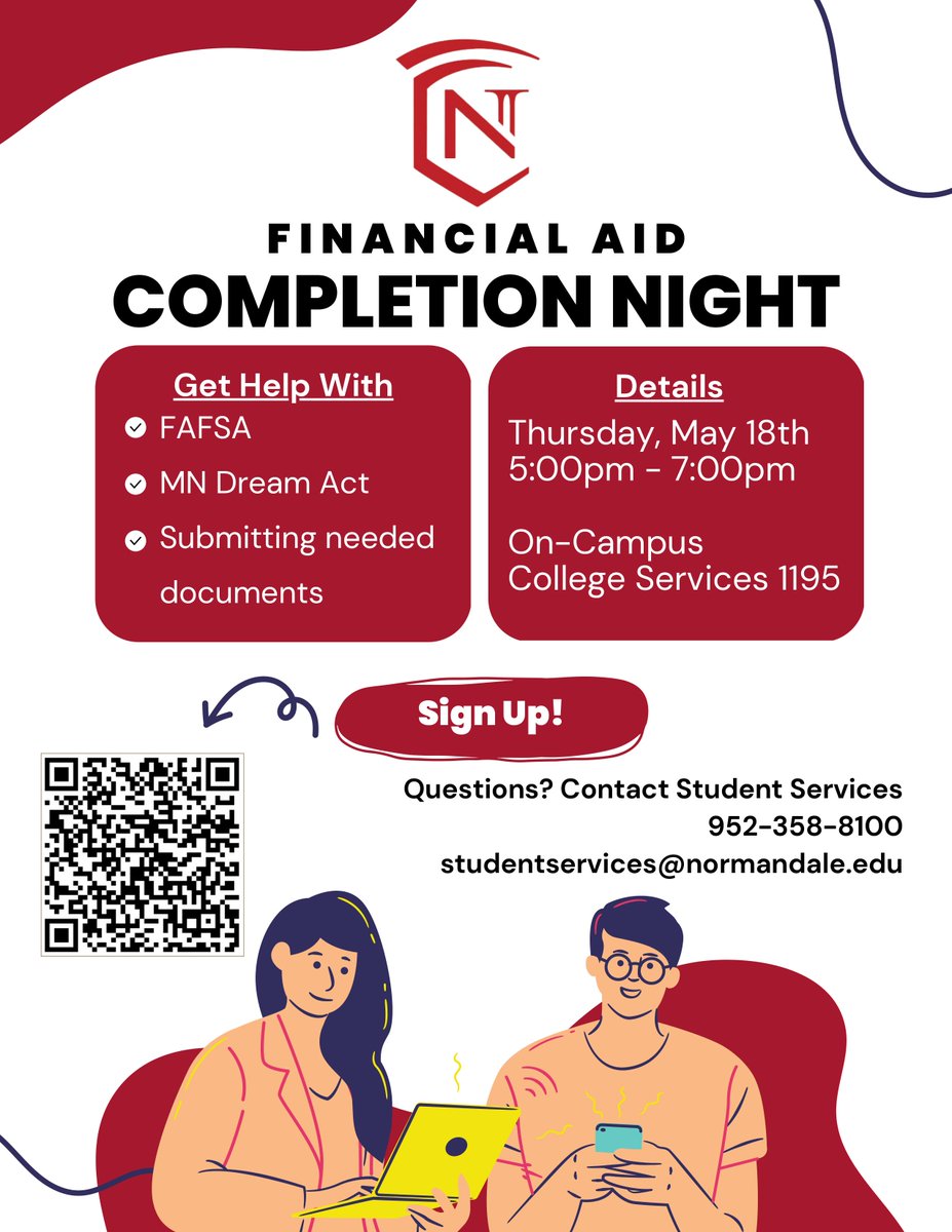 EVENT: Finish your FAFSA with the help of @normandale_cc! 

(You do not need to be attending Normandale to participate)