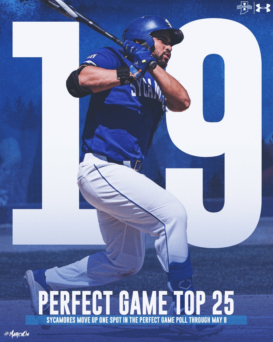 IndStBaseball's tweet photo. Sycamores in the top 25 in 3️⃣ separate polls at the moment as we head into the week

No. 11 - @CBNewspaper 
No. 19 - @PerfectGameUSA 
No. 25 - @usatodaysports 

#MarchOn https://t.co/c19CxxuMf4