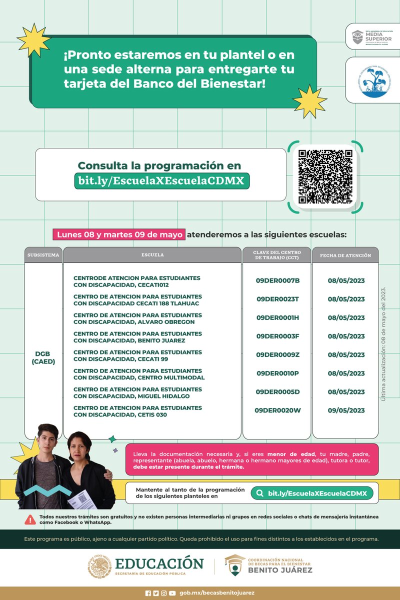 BecasBenito's tweet photo. Los días 𝗟𝗨𝗡𝗘𝗦 𝟬𝟴 𝘆 𝗠𝗔𝗥𝗧𝗘𝗦 𝟬𝟵 𝗗𝗘 𝗠𝗔𝗬𝗢 atenderemos planteles de @CONALEP_Mex, DGB (CAED) y UEMSTAYCM 💳

+ info en https://t.co/3iciyFe9lK https://t.co/f7w01vlPMe