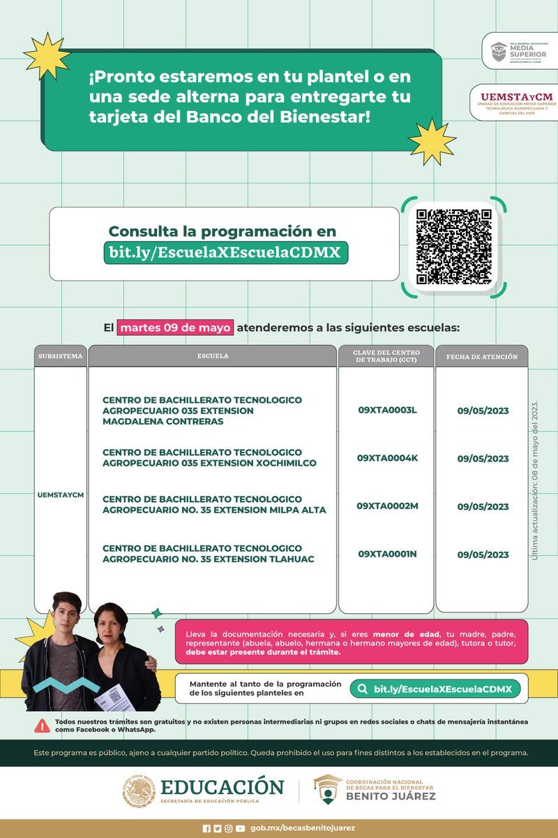 BecasBenito's tweet photo. Los días 𝗟𝗨𝗡𝗘𝗦 𝟬𝟴 𝘆 𝗠𝗔𝗥𝗧𝗘𝗦 𝟬𝟵 𝗗𝗘 𝗠𝗔𝗬𝗢 atenderemos planteles de @CONALEP_Mex, DGB (CAED) y UEMSTAYCM 💳

+ info en https://t.co/3iciyFe9lK https://t.co/f7w01vlPMe