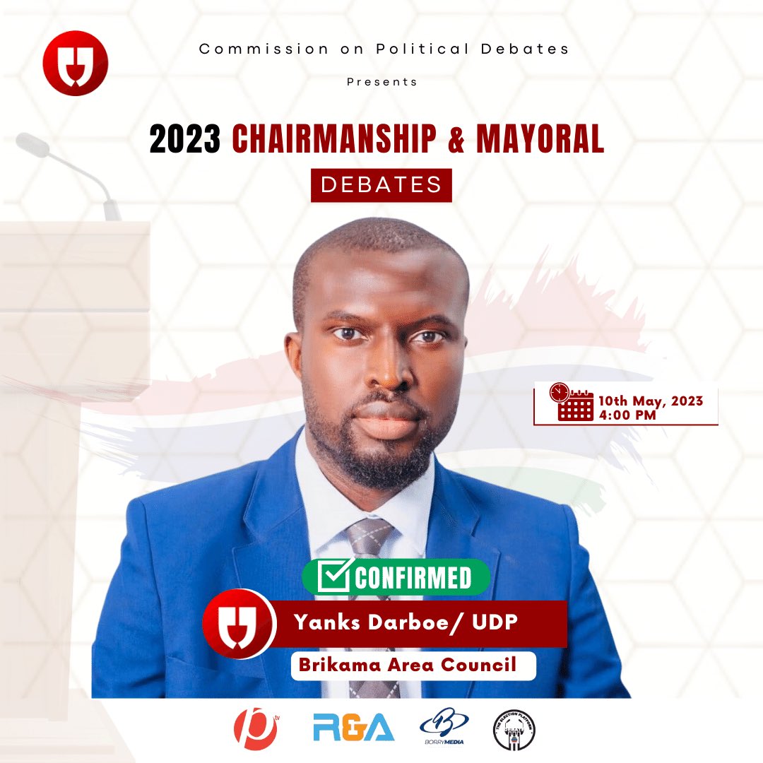 CPDGambia's tweet photo. The West Coast Debate is here!!!

We are excited to announce that the UDP candidate for the chairmanship of Brikama Area Council, Yanks Darboe, has confirmed his participation in our upcoming West Coast debate. https://t.co/yP7uyOL9G3