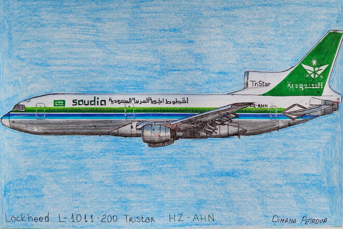 AircraftBy's tweet photo. My special drawing of Saudi Arabian Airlines Lockheed L-1011-200 Tristar HZ-AHN 🇸🇦
148x210mm
#SaudiArabia #SAUDIA #SaudiaAirlines #Lockheed #vintage #retro #history #aviationhistory #planes #drawing #drawingart #art #aviation #AviationCulture #airline #LockheedTristar #Tristar https://t.co/bRhEOb2pPM