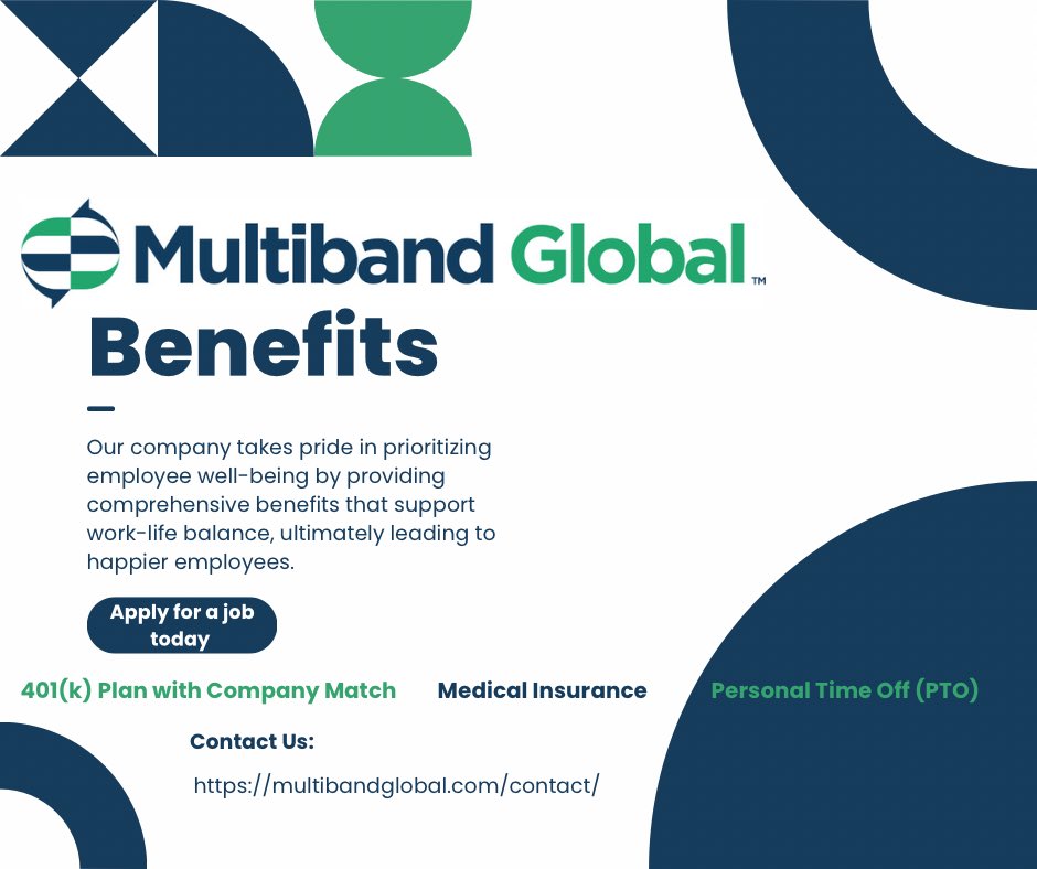 MultibandGlobal's tweet image. Are you or someone you know looking for a job? We are looking for technicians! Our company takes pride in prioritizing employee well-being by providing comprehensive benefits that support work-life balance, ultimately leading to happier employees. 
For more information on…