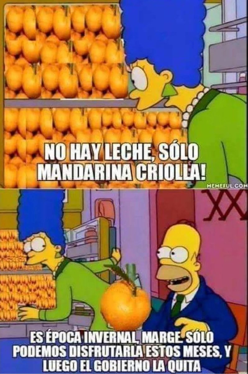 — Homero, no hay leche, solo mandarina criolla.

— Es época invernal, Marge. Sólo podemos disfrutarla estos meses, luego el gobierno la quita