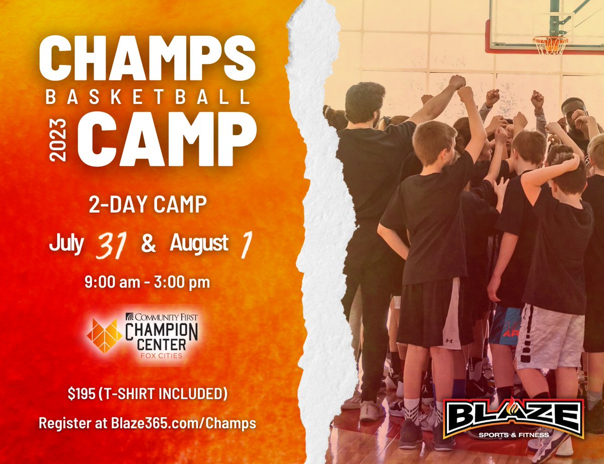 CHAMPIONS ARE MADE IN THE OFF-SEASON  

You won't want to miss our 2-day, skills-based Summer Champs Camp at the @ChampionCtr. This camp will focus on the fundamentals for success. 3rd-8th grade athletes will practice specific high-repetition drills to advance their game