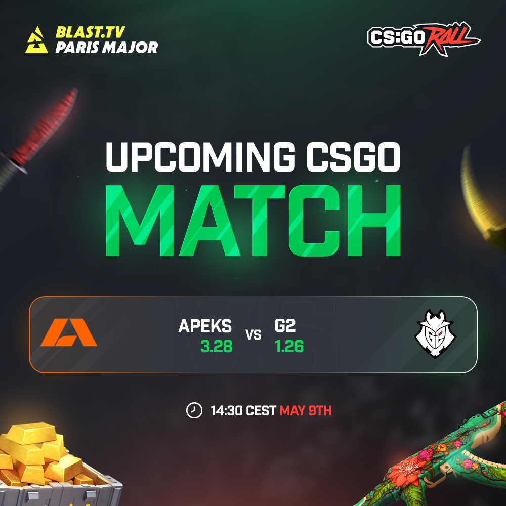 CSGORoll's tweet image. Let's get some HYPE 🤩 for the upcoming @G2CSGO match! They are facing off against Apeks soon, and we want to reward you guys BIG TIME if they win! 👀

So... for every round won by G2 -&amp;gt; We give 🪙 10.00 COINS to a random Retweet!

csgoroll.com/e-sports/match… #BLASTTVMajor