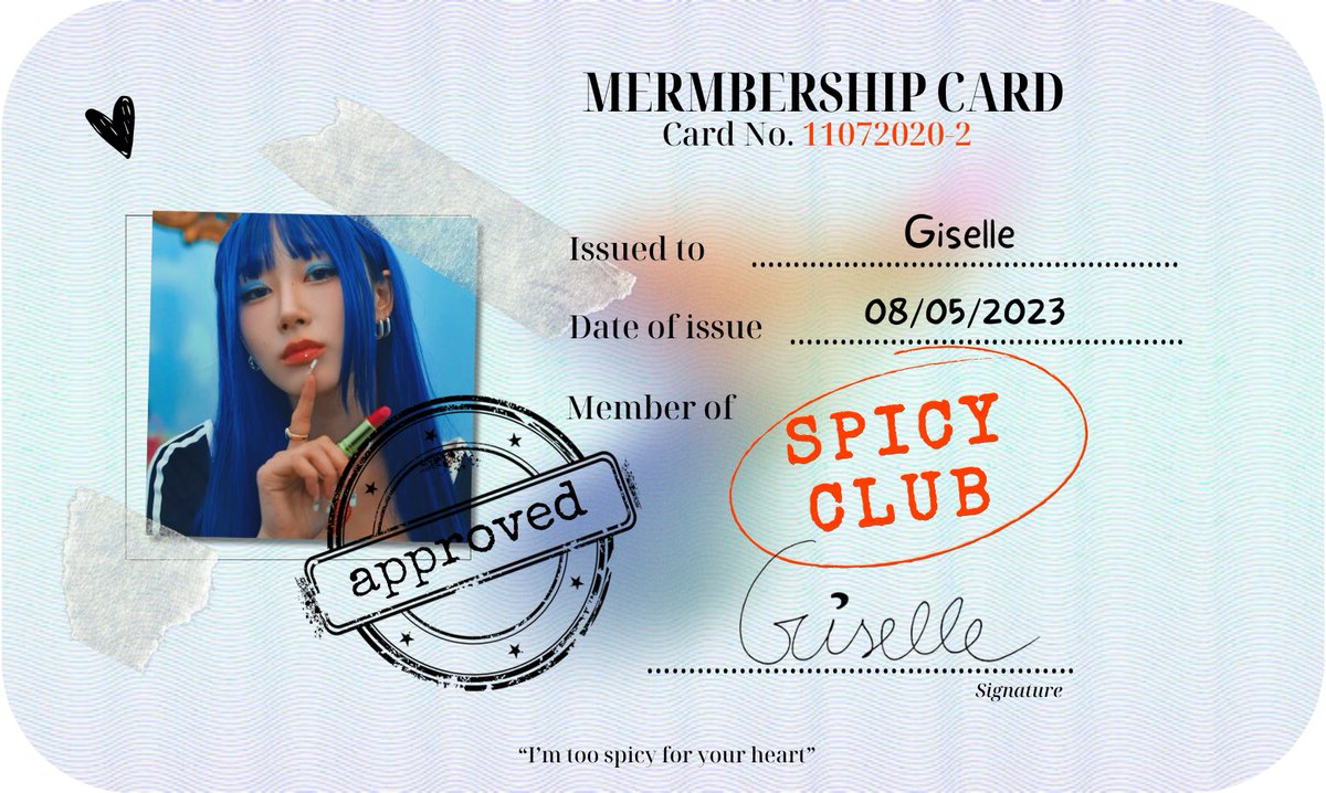 AERICOUTURE's tweet photo. “Too spicy for your heart”

AESPA - SPICY CLUB ID template 

- for fun, free to use for everybody
- use your pfp or pic and your name to enter the spicy club🌶️
-delete the extra pages
-edit as you want
- tag me if you use it, im curious 😋

CANVA LINK https://t.co/QfaW544VVv https://t.co/BU9kPbmuQV