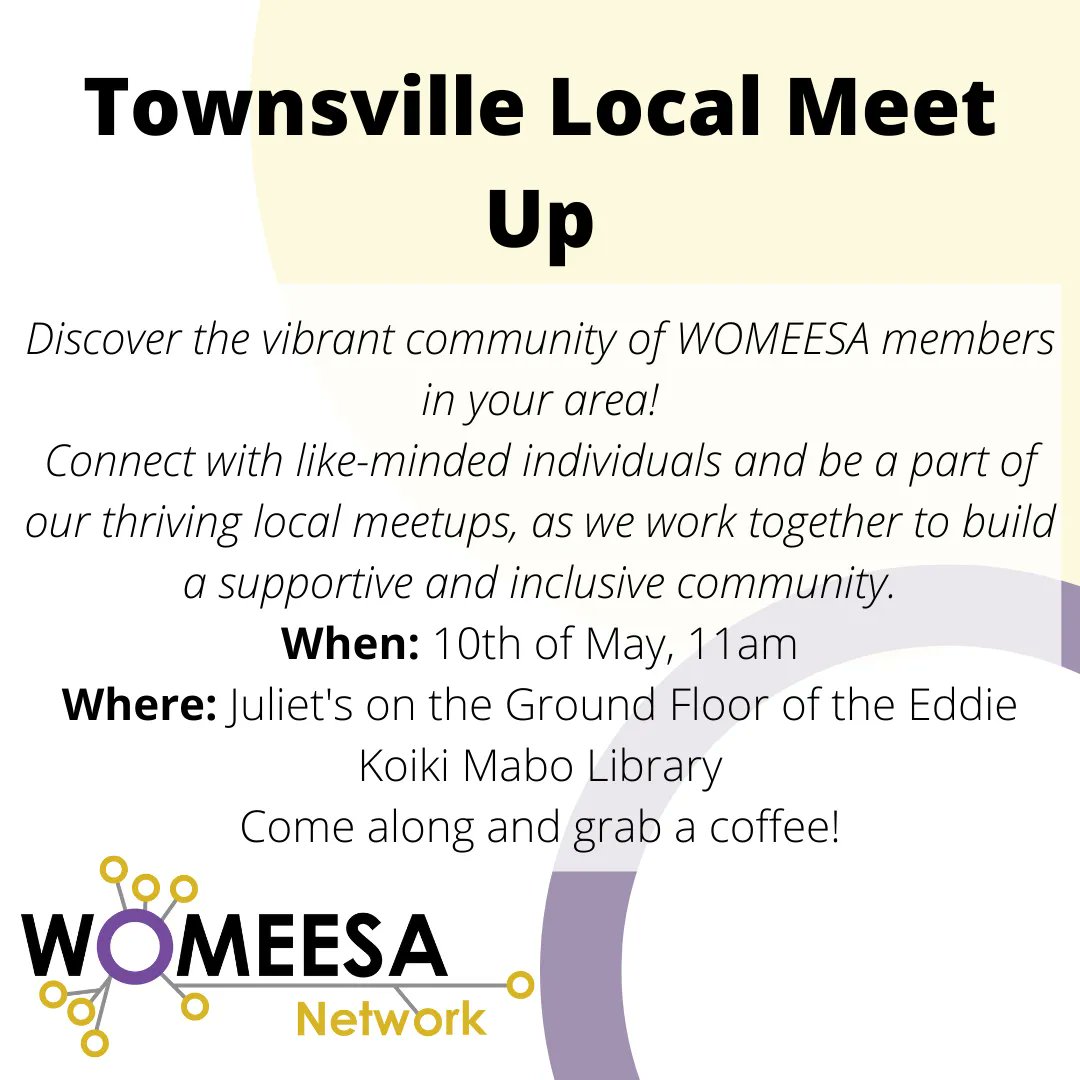 Our #Townsville meet-up is tomorrow morning ☕ 

Join like-minded #WOMEESA members for a coffee, and don't forget to tag us in any photos! 📸 

#WomeninSTEM #genderequity #womeninearthscience