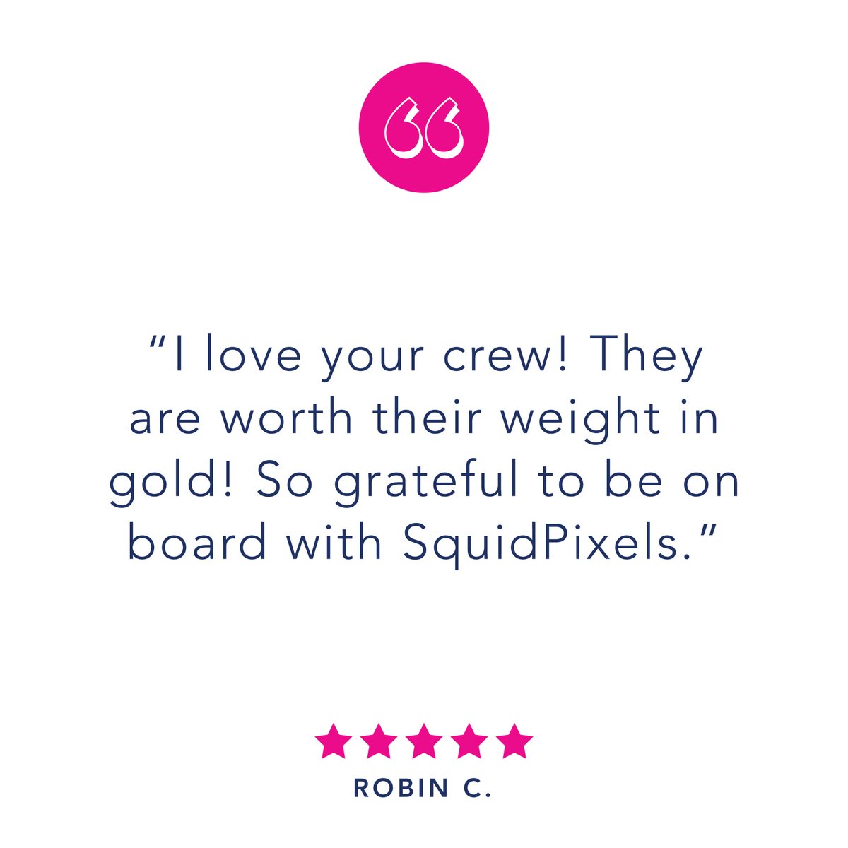 SquidPixels's tweet photo. ⭐️⭐️⭐️⭐️⭐️ "I love your crew! They are worth their weight in gold! So grateful to be on board with SquidPixels." https://t.co/VLIQ8aPnLp