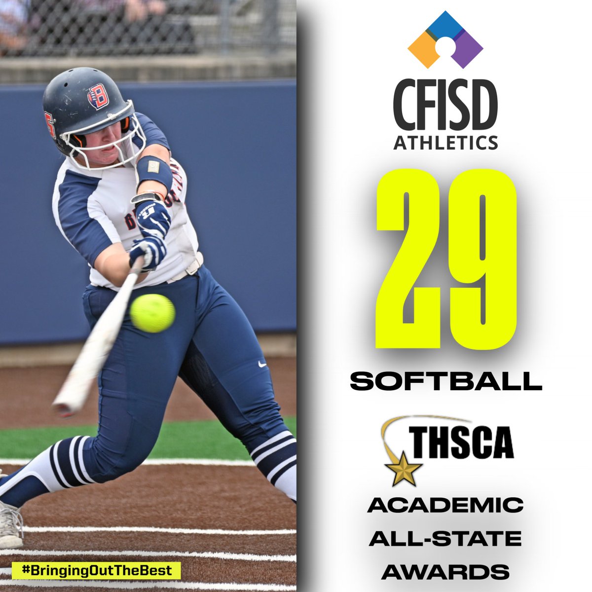 CFISDAthletics's tweet photo. The Texas High School Coaches Association awarded Academic All-State to 29 softball athletes from @CyFairISD this year.  Congratulations to all of our athletes that have excelled in the classroom throughout their high school careers. #CFISDscholarathlete https://t.co/RXAeNMOu7v