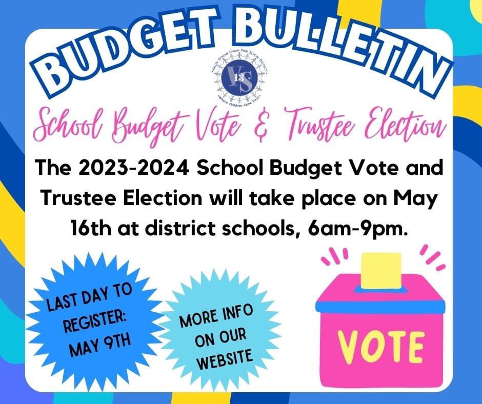 Willow! A friendly reminder that tomorrow is the last day to register to vote for the budget.  Not sure if your registered or where to vote? Click the link below and follow the directions to find out.  Vote yes ✅ on May 16th <a href="/VS13UFSD/">ValleyStream13UFSD</a> <a href="/WillowRoadVS13/">Willow Road School</a> 
valleystream13.com/board-of-educa…