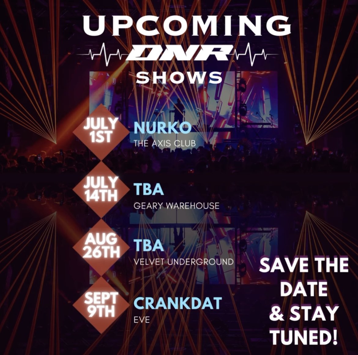 Lots of big shows coming up DNR fam! 🔥 Check out our linktree for tickets! linktr.ee/dnrproductions…