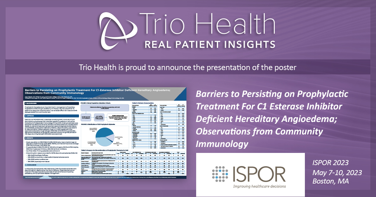 TrioHealthInc's tweet photo. Proud to be presenting at #ISPOR2023 in Boston! #HAE https://t.co/JJqgbBAbVU