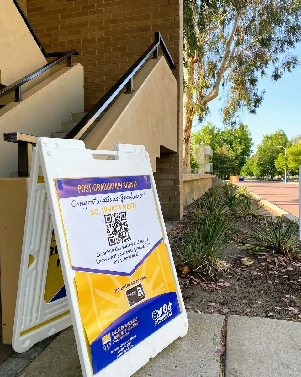csubcece's tweet photo. Hi #csub graduates! Interested in a $250 Amazon gift card?
Complete our Post-Graduation Survey through Handshake and automatically be entered to win!
https://t.co/e0VzDohbbc or scan the QR Code
#csub #runners #csubcece #graduationsurvey #csubhandshake https://t.co/GUSLngJI0H