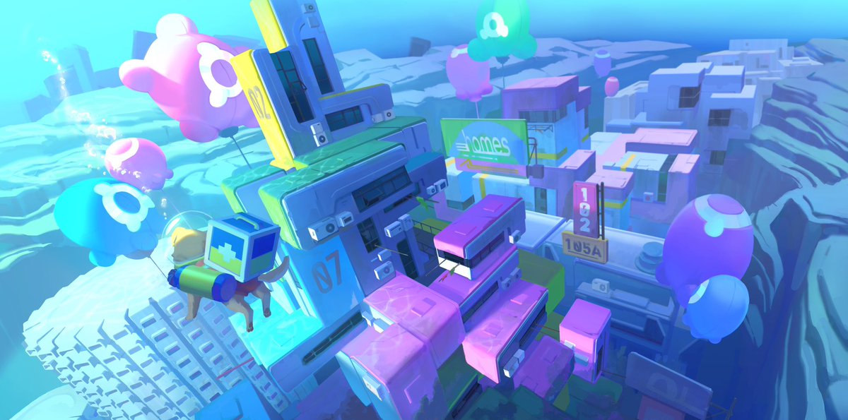 The sunken city! 
The remnants of human society. I tried to envision a city of the future w impending global warming and went with the idea of transportable/modular apartments that could move upward along the pole to avoid climbing temperatures
#LittleEnvoy