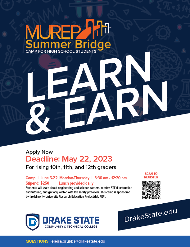 MUREP Summer Bridge Camp for high school students is back! Receive a $250 stipend and learn about STEM careers in three weeks! You've heard how incredible the camp was last year. Students will receive a free lunch meal each day. forms.gle/RNhaxQeb7QeADf…