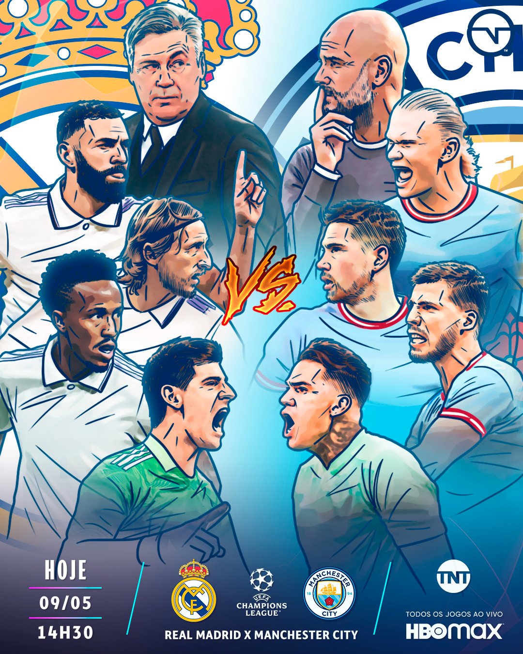 TNT Sports Brasil - Irmão, o estagiário tá passando pra te lembrar que  terça tem simplesmente REAL MADRID X MANCHESTER CITY pelas semifinais da  Champions League! É às 14h30, ao vivo na