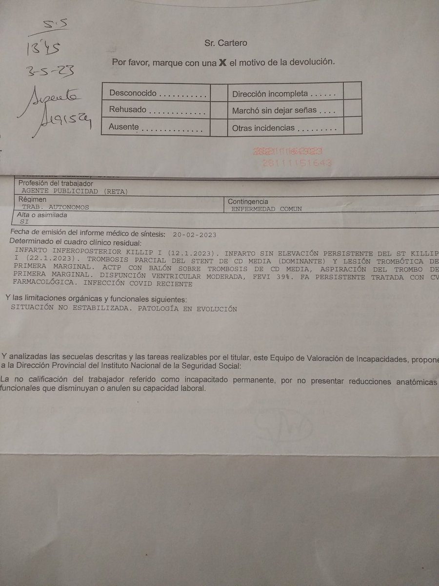 josmolano's tweet image. 32 años cotizando como autónomo. En enero tuve 2 infartos. El INSS ha denegado la incapacidad. NADIE me ha ayudado, ni siquiera el Defensor del Pueblo. No tengo ningún recurso económico. Parece que quieren que me muera o me mate. 61 años, en paro y abandonado. ¿Justicia social?