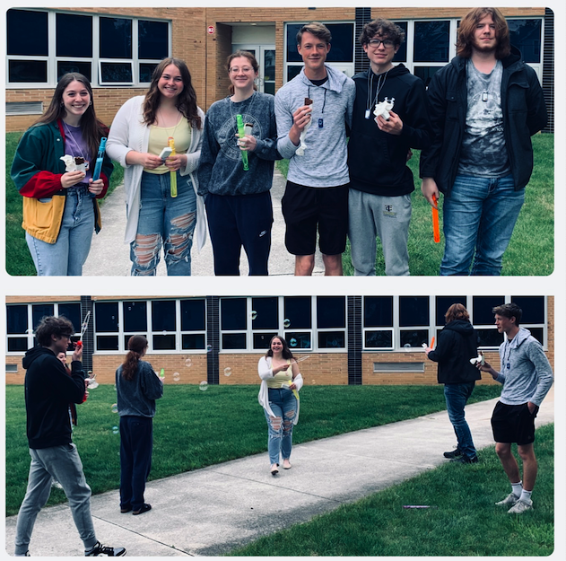ColumbianBio's tweet photo. When the Seniors are away and the AP Bio test is two days away the juniors and sophomores get to play....with bubbles. Good Luck Nerds! Destroy the AP Bio exam on Wednesday...you have earned your machetes of knowledge. #TCBio #APBio https://t.co/1un1dZuJ4Q