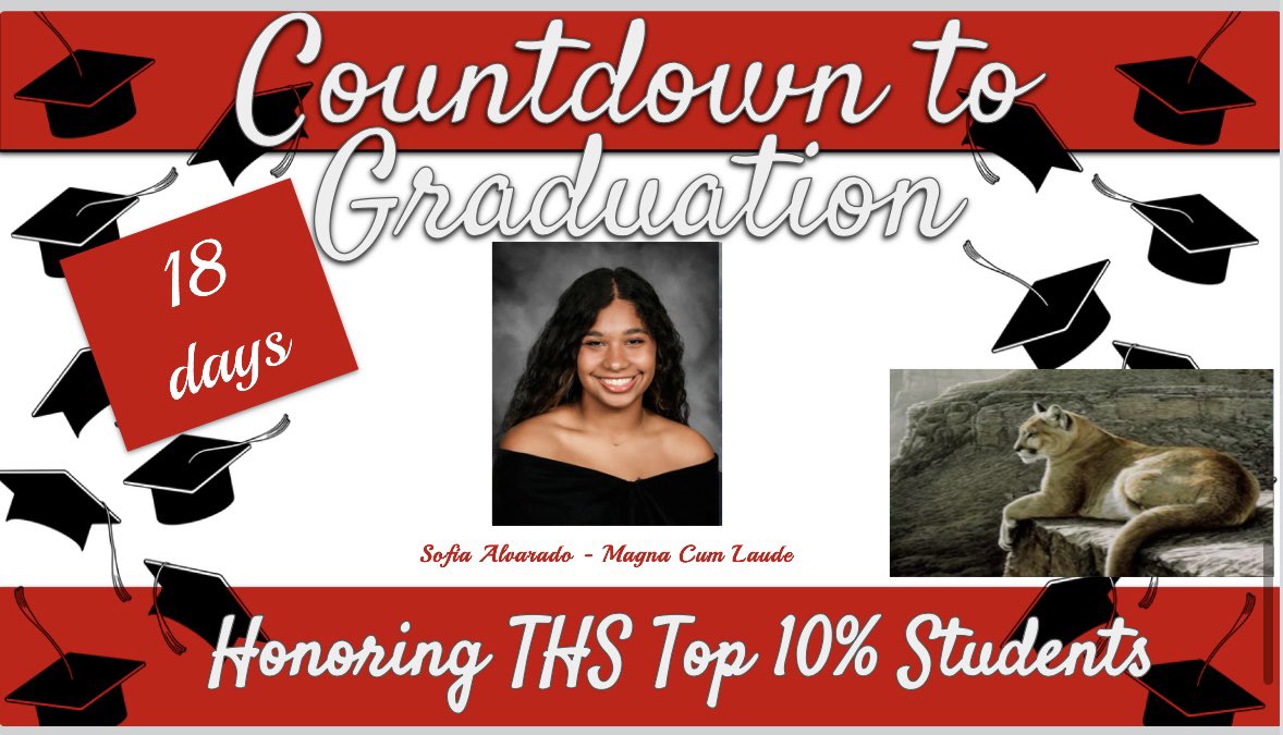 We are 18 days away from the <a href="/TISDTHS/">Tomball High School</a> Graduation Ceremony!
We are counting down the days while recognizing our AMAZING Top 10% Graduates!
Today we celebrate and recognize Magna Cum Laude graduate Sofia  Isabel Alvarado!