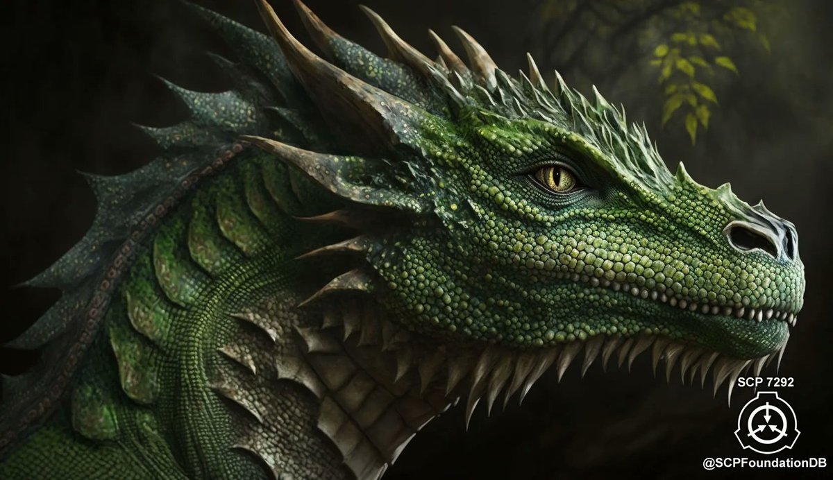 SCP-7292 is a quadrupedal creature with a green dragon appearance.  #scpfoundation #whatisit #midjourneyai