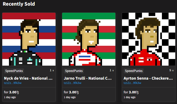 3 more sold, thanks so much😁

Who will be the 20th speedpunk collector? Get one on objkt: objkt.com/collection/KT1…

#NFT #NFTsales #NFTCommunity #objktcom #pixelart #tezoscommunity #CleanNFT #tezos #F1 #Formula1 #F12023 #MiamiGP