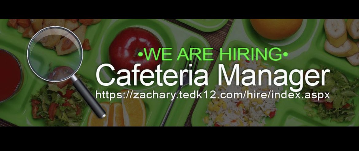 We are hiring! 
Apply online today @ zachary.tedk12.com/hire/index.aspx
#wearezachary