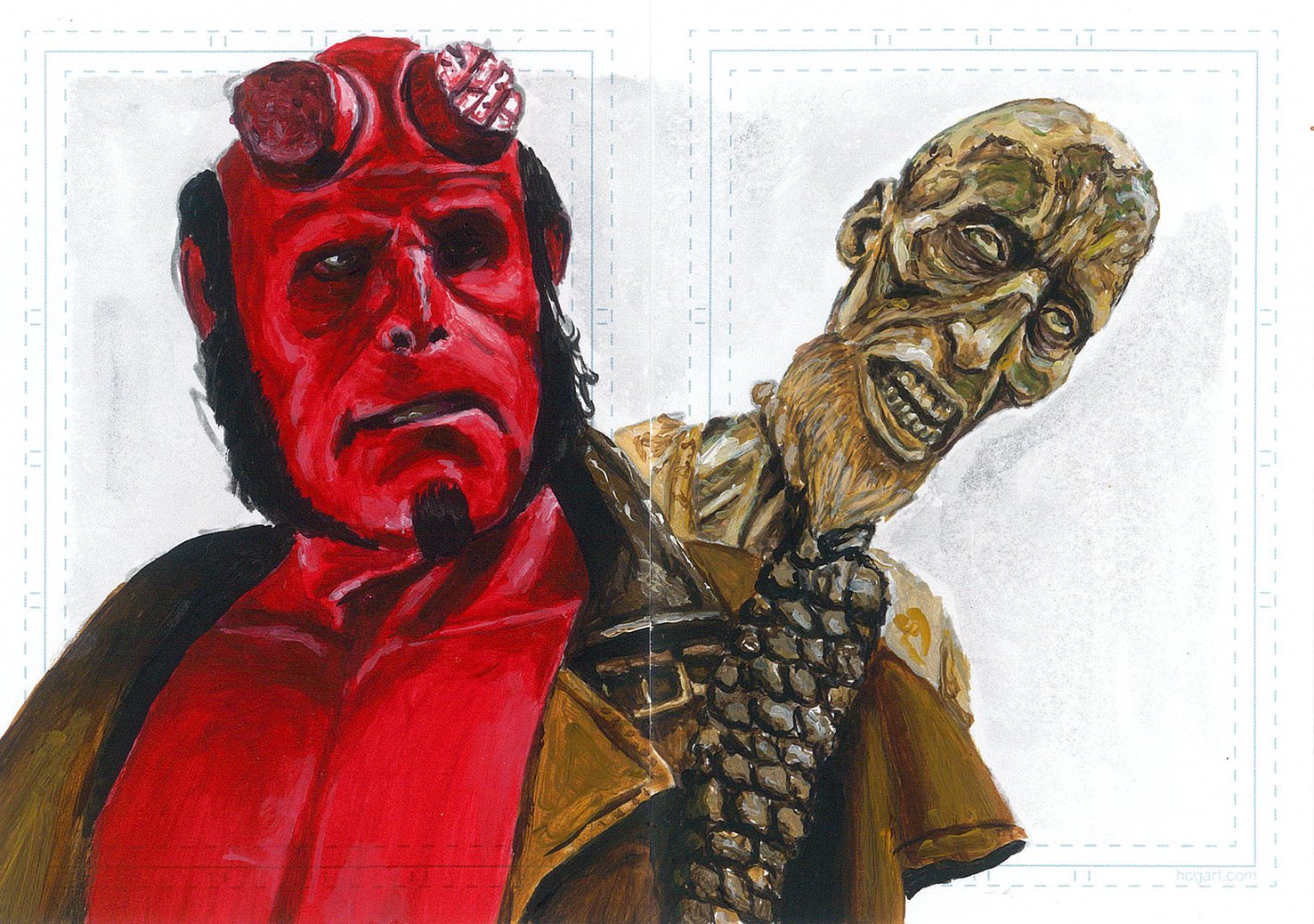 Hellboy Big Red trading card painting acrylic on card stock
