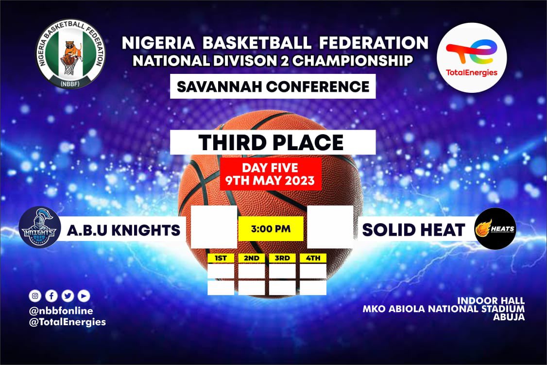 Day five #TotalEnergies National Division II Championship (Savannah Conference)

FINAL
Alice Gombwer 💣 vs Adamawa Lions 🦁 

THIRD PLACE
Solid Heat 🔥 vs ABU Knights 🐴

Who would win?

#NBBF <a href="/TotalEnergies/">TotalEnergies</a>